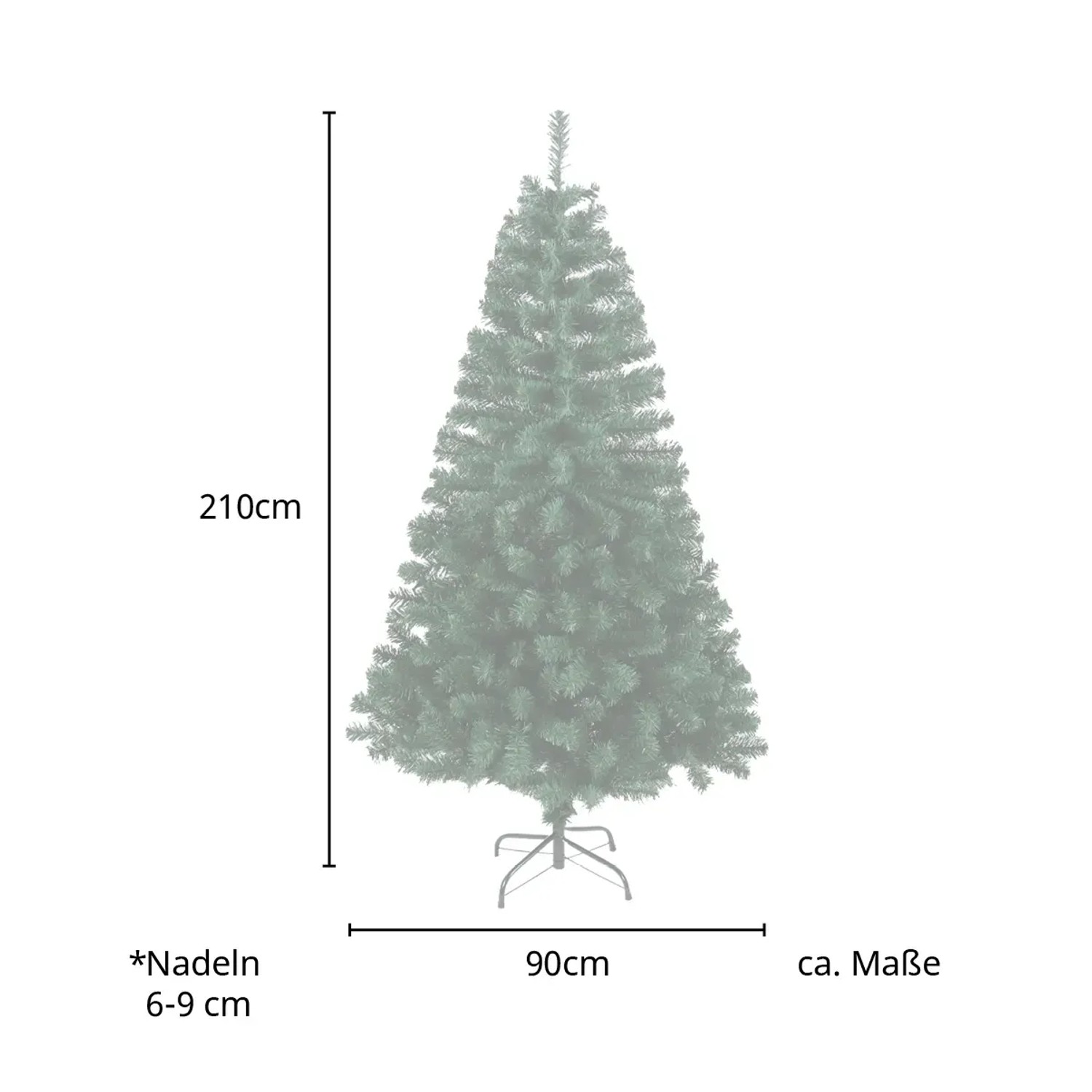 Svita künstlicher Weihnachtsbaum, 210 cm hoch, mit Metallständer und Luvi-Nadeln.