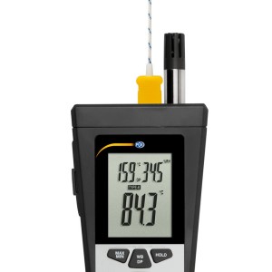 PCE Instruments Hygrometer 320: Digitales Messgerät mit Display und externen Fühlern zur Feuchtigkeitsmessung.