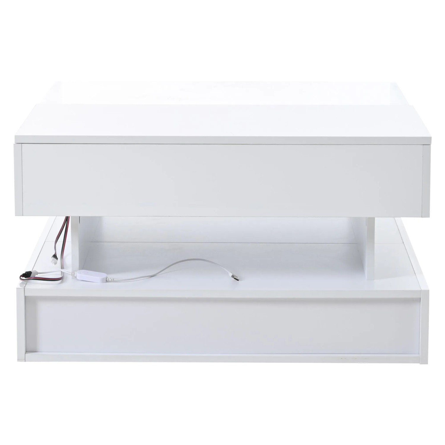okwish Couchtisch mit Höhenverstellbar Stauraum LED 80x80x45cm Weiß