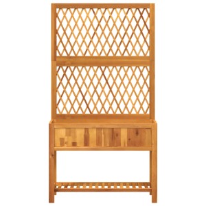 vidaXL Pflanzkübel mit Rankgitter und Ablage aus Akazienholz, ideal für Kletterpflanzen im Garten.