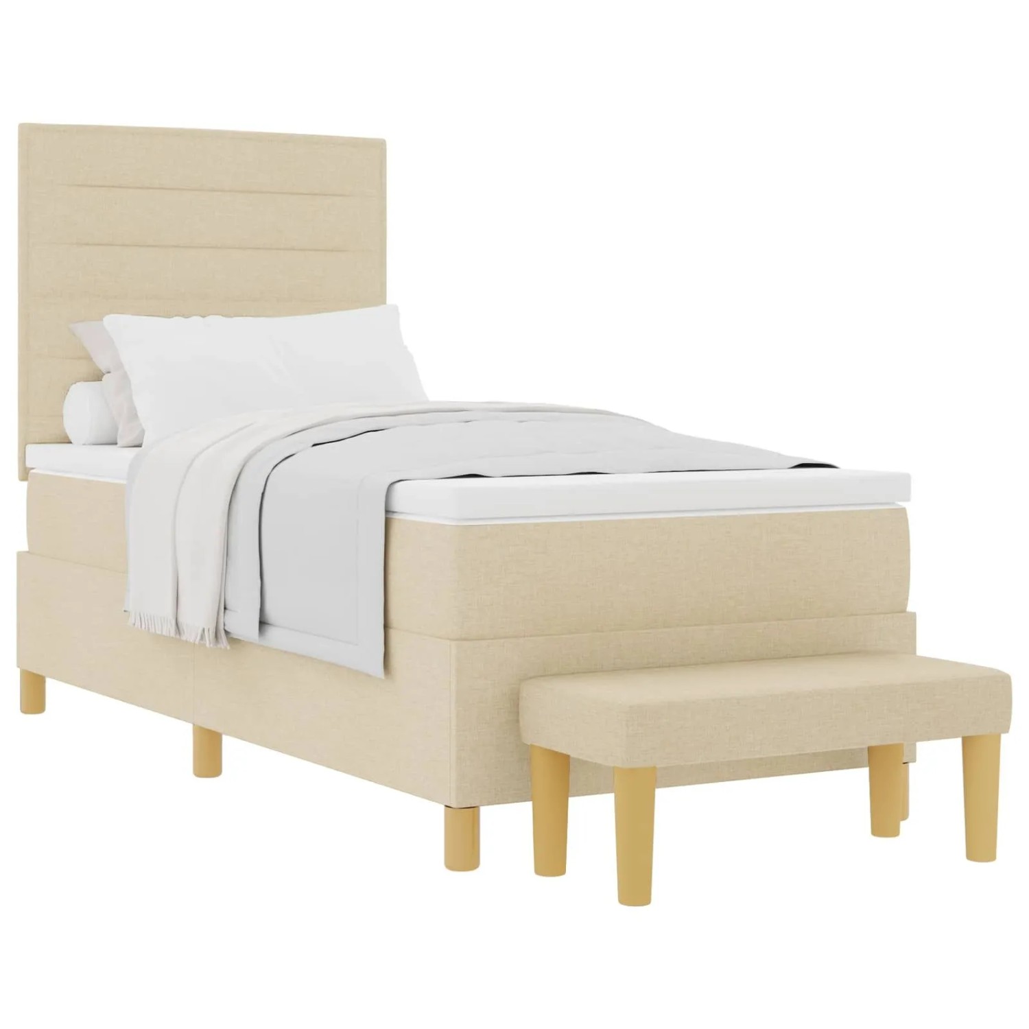 vidaXL Boxspringbett mit Matratze mit Kopfteil Creme 90 x 190 cm Stoff 3344189