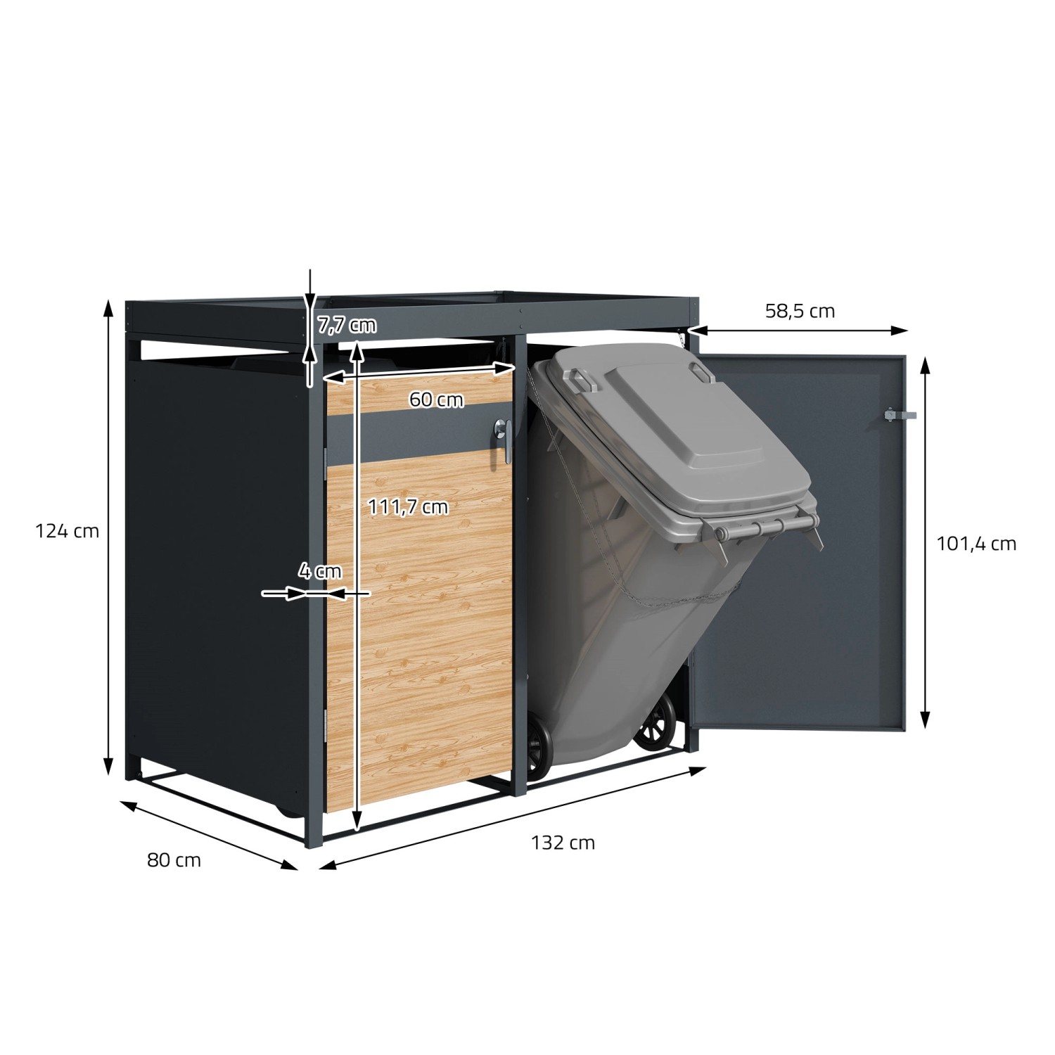 ML-Design Mülltonnenbox für 3 Tonnen (240L) in Anthrazit-Lärchenoptik mit Pflanzdach.