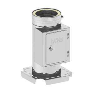 Edelstahl-Schornstein-Paket, doppelwandig, mit Reinigungselement und Wandhalter.