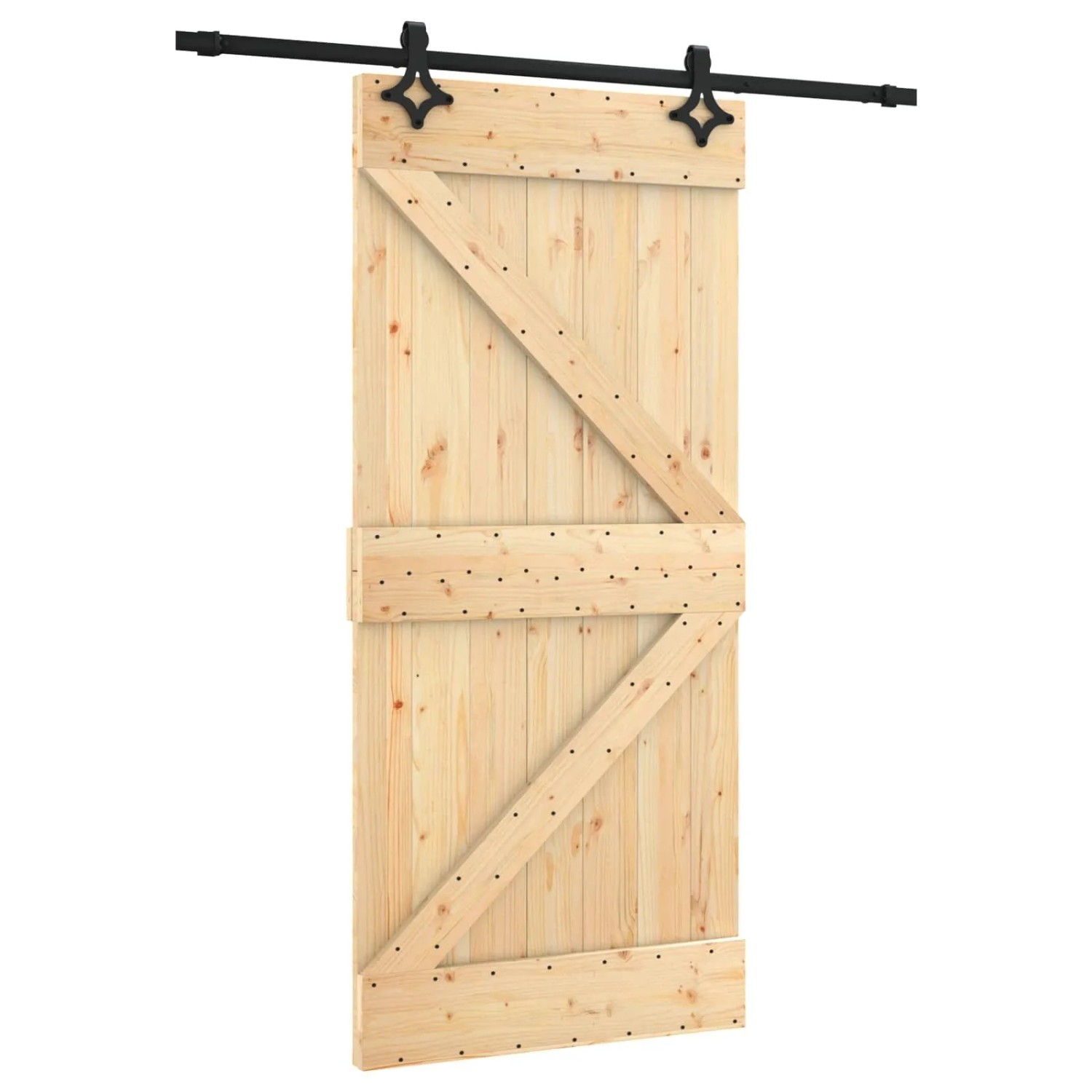 vidaXL Schiebetür Natur und Schwarz 95 x 210 cm Massivkiefer 3445060