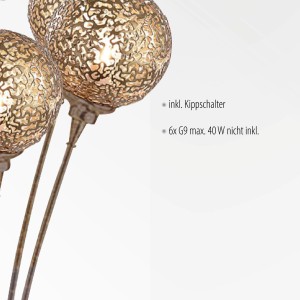 Paul Neuhaus Greta Stehleuchte, 6-flammig, rostfarben mit goldenen Leuchtkugeln.