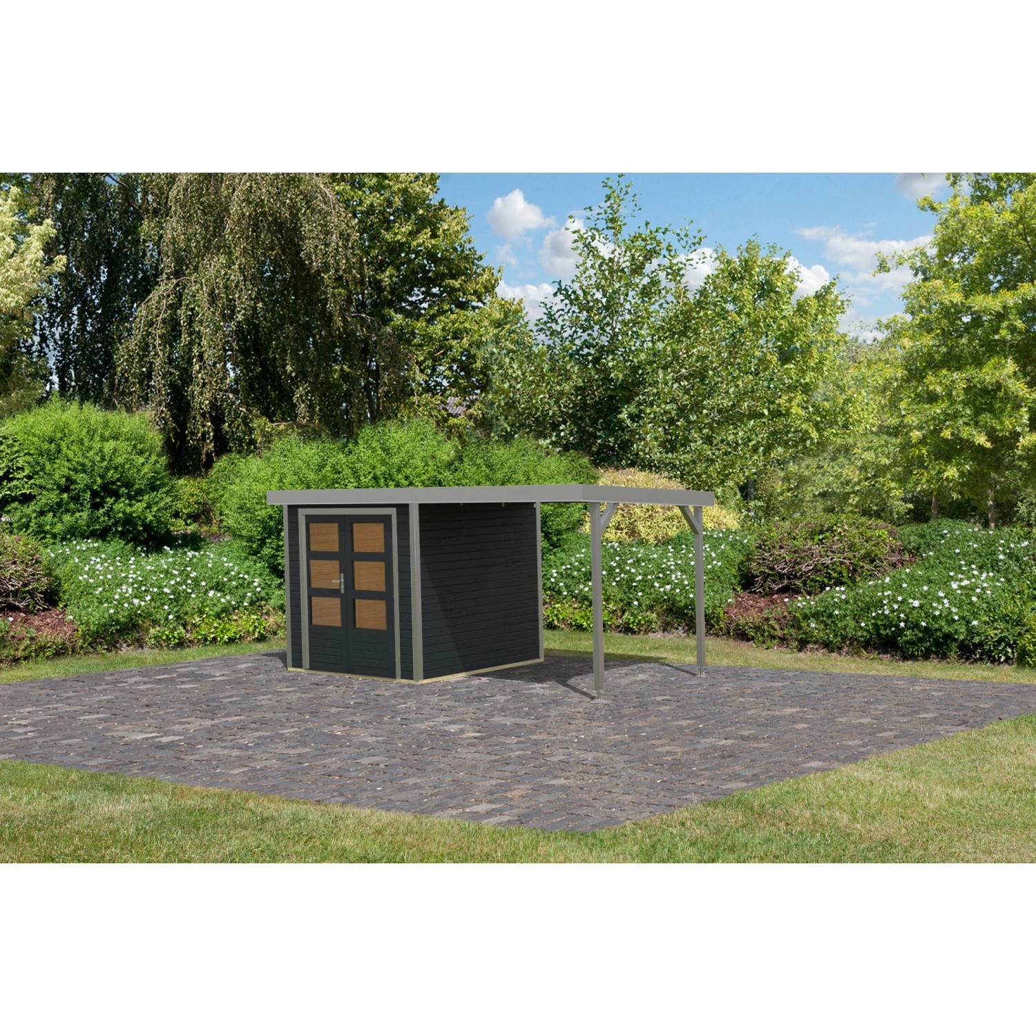 Karibu Gartenhaus Ernesto C m. Anbaudach Anthrazit/Grau 208,5 x 209 x 213 c günstig online kaufen