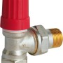 Danfoss Thermostat-Set Ventil RAS-C 1/2 Eck mit rotem Thermostatkopf und silberfarbenem Eckventil.