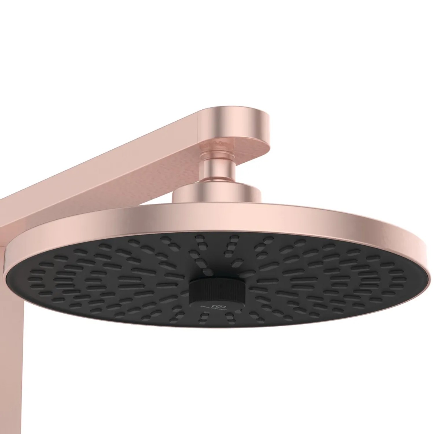 Detailaufnahme: Ideal Standard Duschsystem mit Thermostat, Regen- und Handbrause in Rosé.