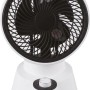 Weißer Tischventilator (50 W) mit schwarzem Rotor und Drehknopf zur Geschwindigkeitsregulierung.
