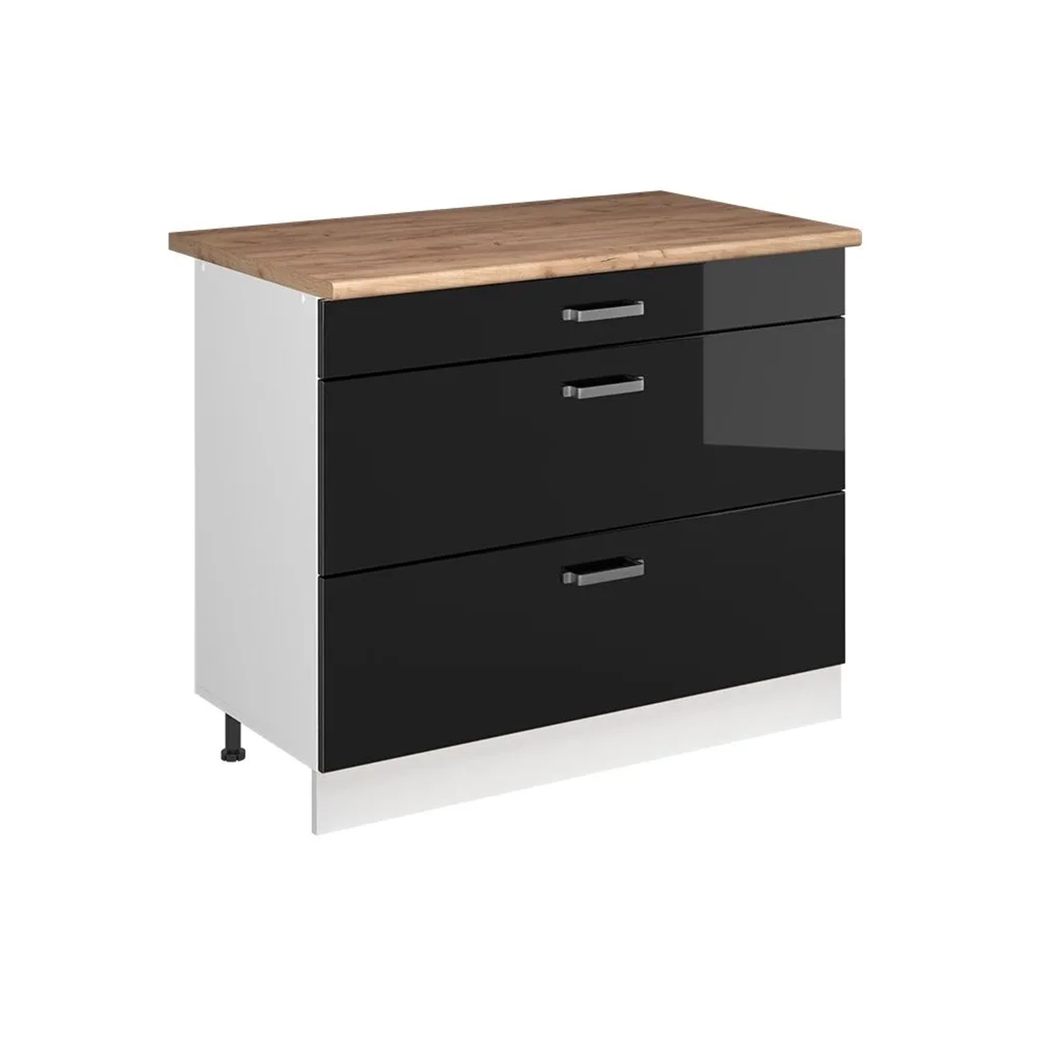 Vicco Küchenunterschrank R-Line Schwarz Hochglanz/Weiß 100 x 82 Arbeitsplatte Goldkraft Eiche Art Nr 71533