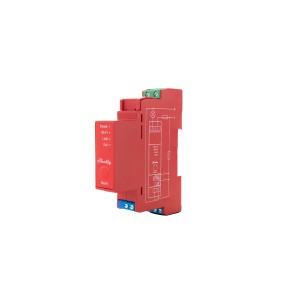 Rotes Shelly Relaismodul Pro 1PM mit 1 Kanal und 16 A für die Hausautomation.