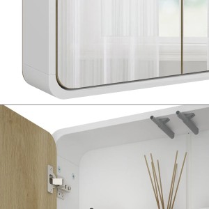 Vicco Badspiegelschrank Arla, 60x60 cm, Weiß/Eiche Dekor, mit Spiegeltüren und Ablagen.