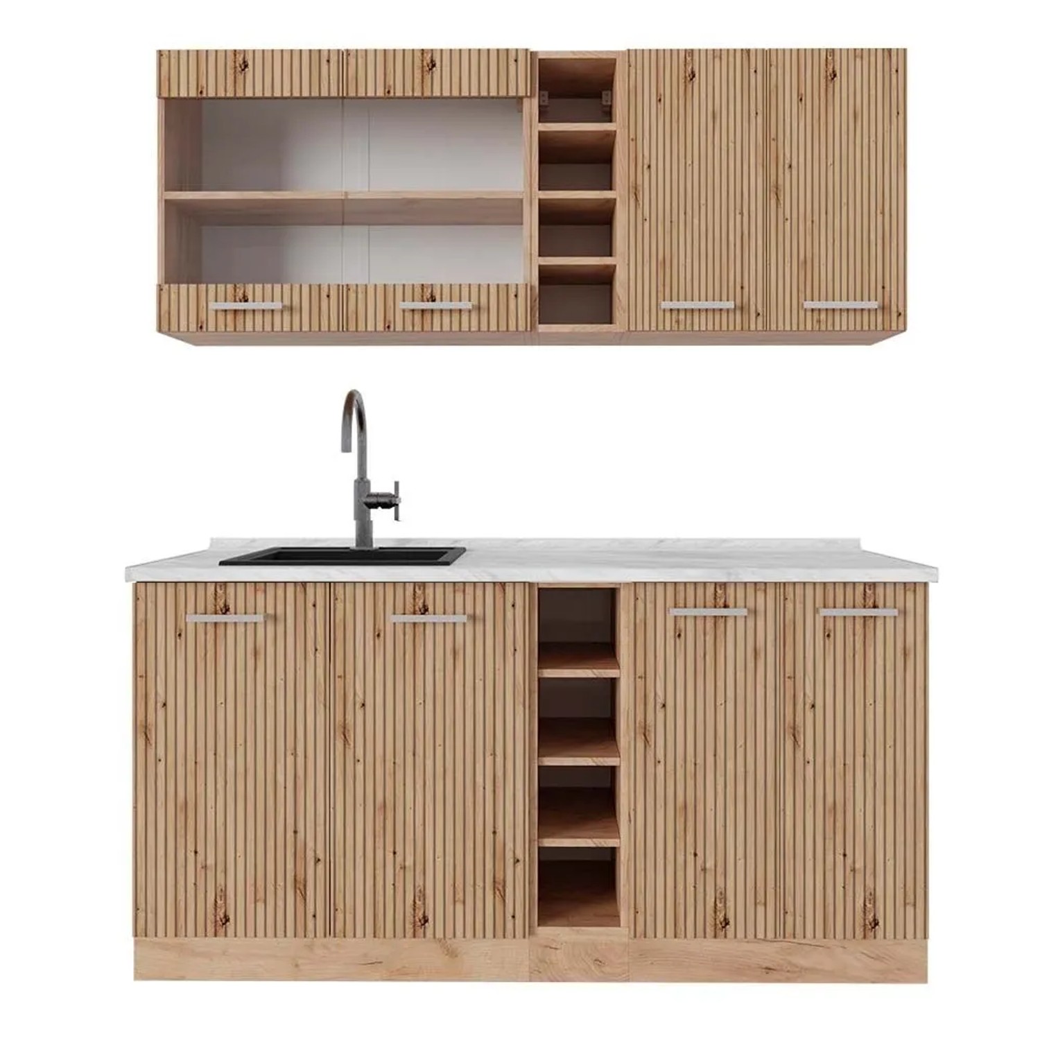 Vicco R-Line Singleküche Artisan-Eiche Goldkraft Eiche 160 cm AP Marmor ohne E-Geräte