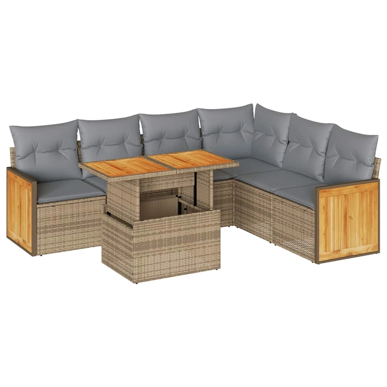 vidaXL 7-Tlg Garten-Sofagarnitur mit Kissen Beige Poly Rattan Akazie 3327720