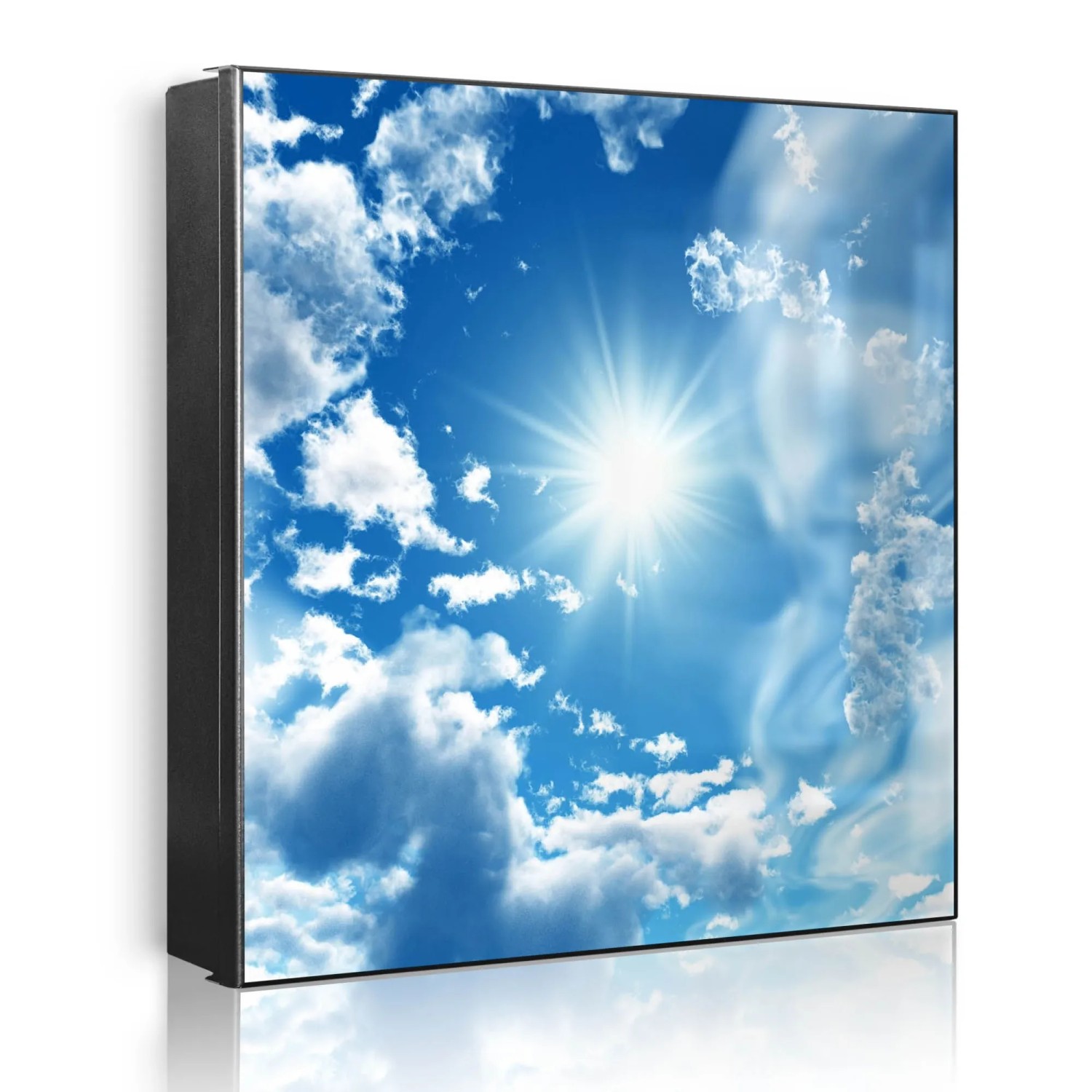 Banjado Großer Schlüsselkasten Metall 30x30cm Schwarz Scharnier Links 50 Haken Beschreibbar Magnetisch Motiv Clouds