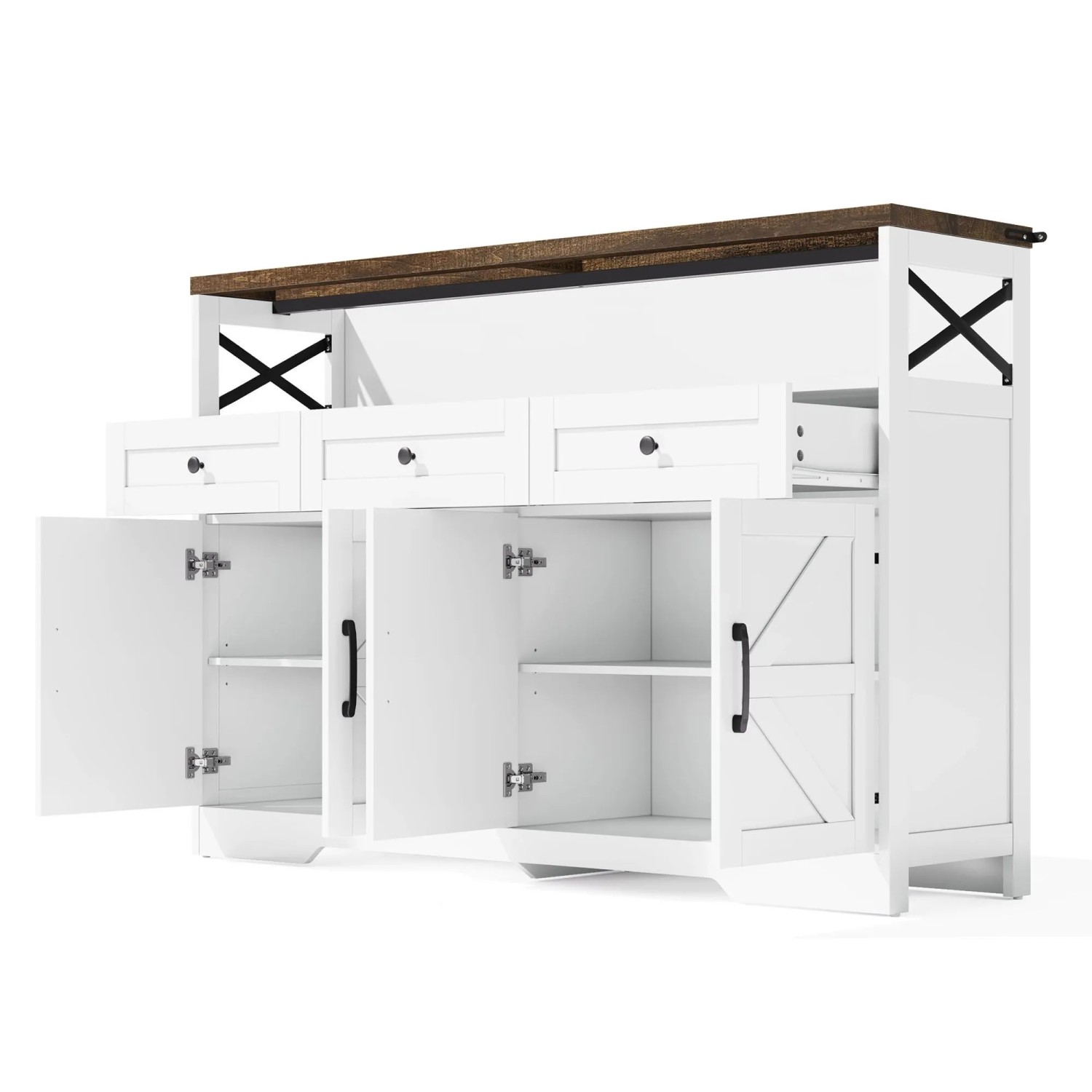 okwish Buffetschrank mit 3 Schubladen Türen Küche 140x95x35cm Weiß Braun