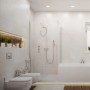 3er Set Briloner LED Einbauleuchten, weiß, in modernem Badezimmer mit Dusche und Badewanne.