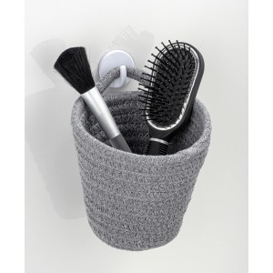 Grauer Wenko Aufbewahrungskorb Soria mit Bürste und Pinsel, Baumwolle, 12,5x12x14,5 cm.