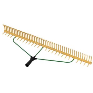 Galaflor Rasenrechen aus Kunststoff mit 48 Zinken und grünem Stiel.