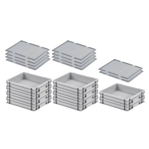 SuperSparSet: 10 graue Eurobehälter mit Deckel, 9 Liter, für Lagerung und Transport.