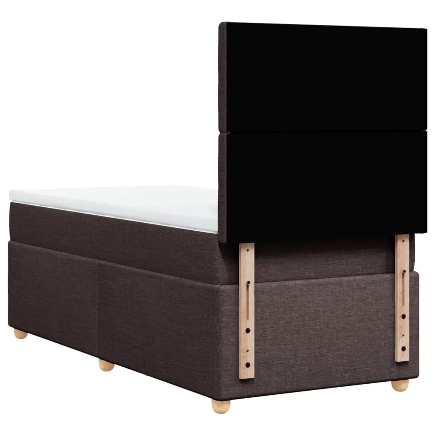 Dunkelbraunes vidaXL Boxspringbett (90x190 cm) mit Matratze und Kopfteil.