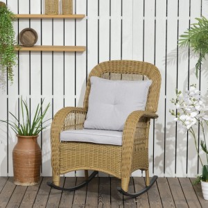 Outsunny Rattan Schaukelstuhl mit Kissen im Boho-Stil für Garten, Terrasse oder Balkon.