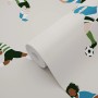 ESTAhome Vliestapete mit Fußballspielern in Beige, Grün und Blau. Dekorative Tapete mit sportlichem Motiv für Kinderzimmer.