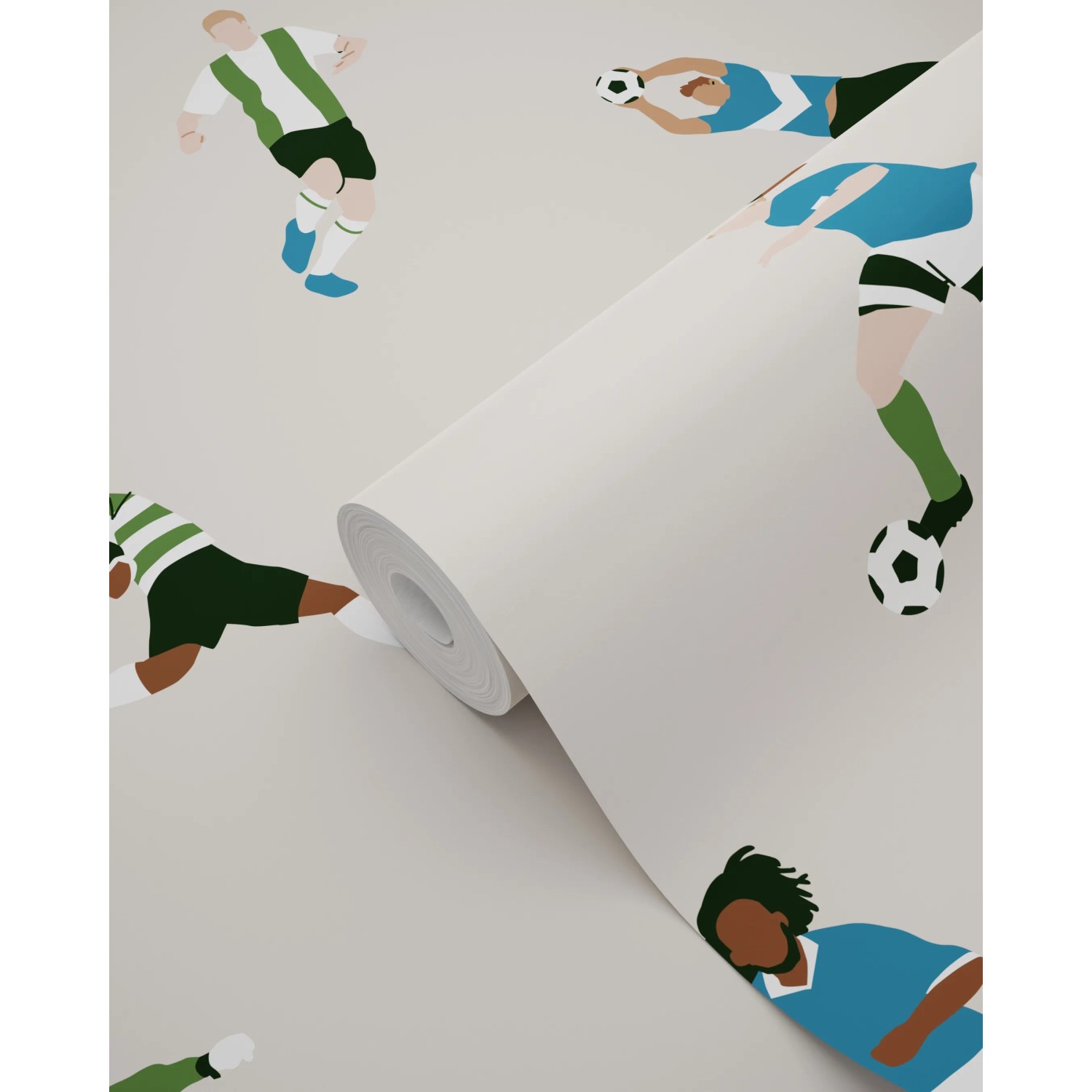 ESTAhome Vliestapete mit Fußballspielern in Beige, Grün und Blau. Dekorative Tapete mit sportlichem Motiv für Kinderzimmer.