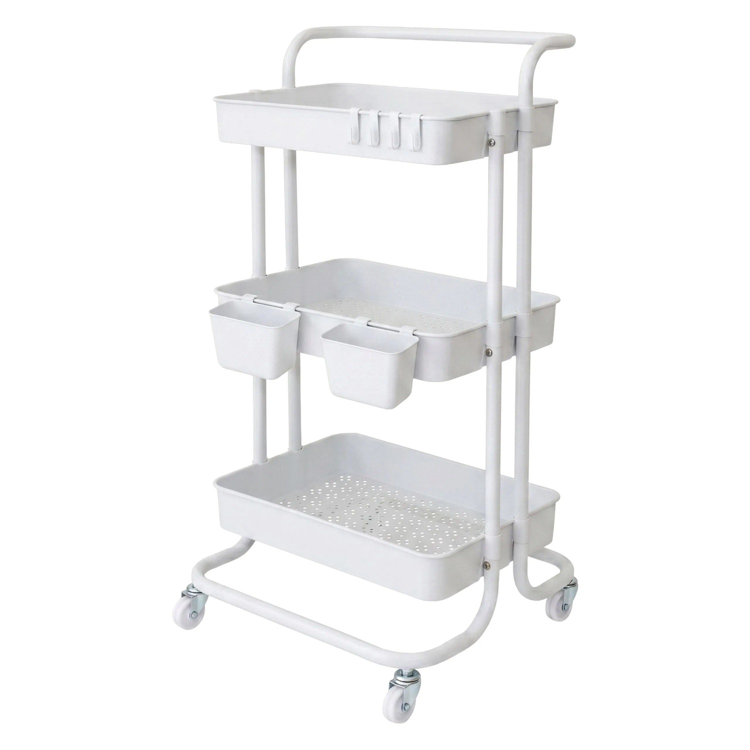 Relaxdays Rollwagen Metall Kunststoff Weiß mit 3 Ebenen 87 cm x 43 cm x 38 cm