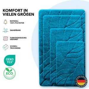 Türkise Karat Badematten Maris mit Blattmuster, verschiedene Größen.