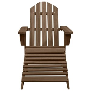Brauner Gartensessel aus Holz mit Fußstütze. Klassischer Adirondack-Stil für Garten und Terrasse.