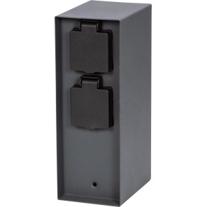 Anthrazitfarbene 3-fach Steckdosensäule IP44 für den Außenbereich.