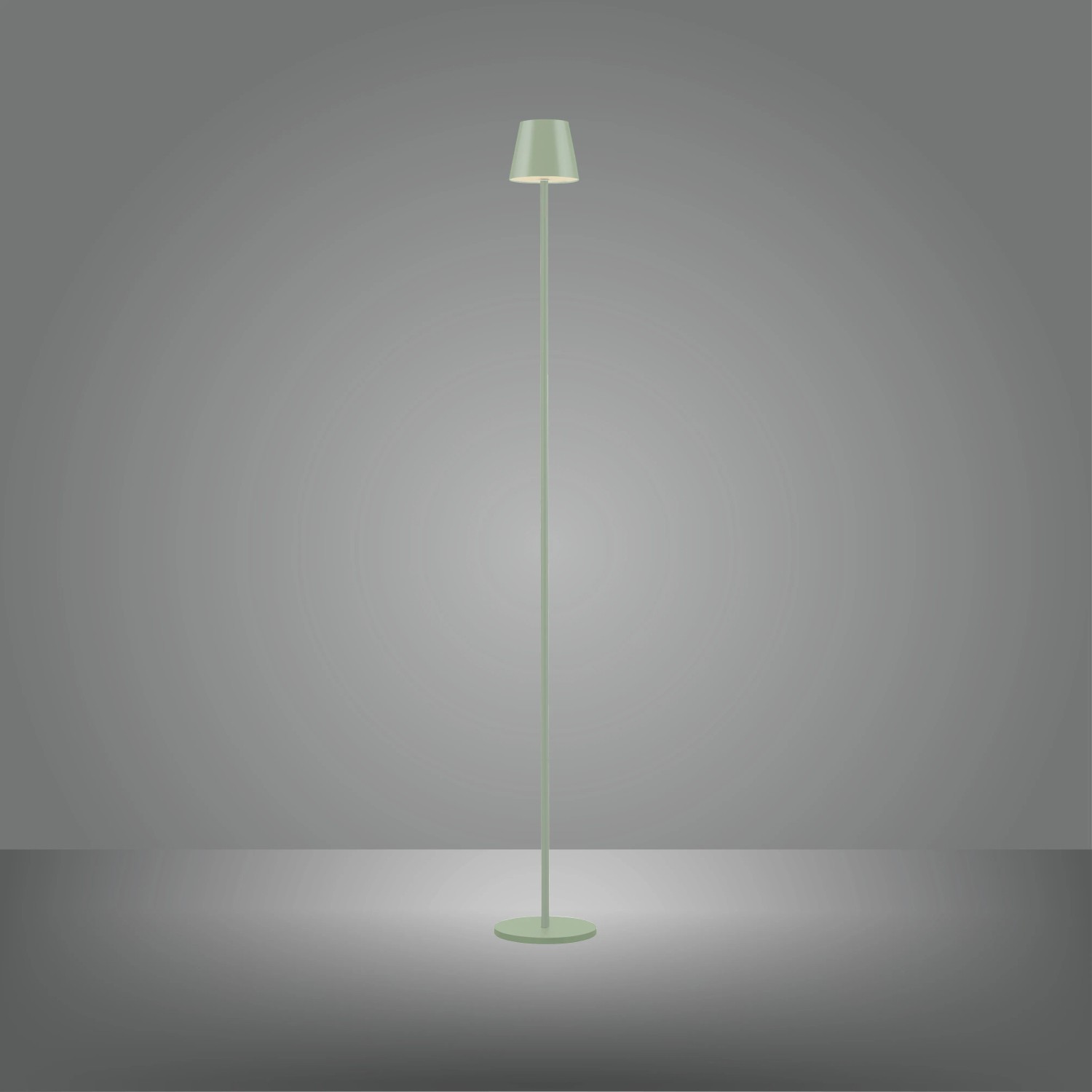 Grüne LED-Akku-Stehleuchte Euria, 125 cm hoch, für Innen- und Außenbereiche.