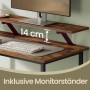 Songmics Schreibtisch Brandon braun-schwarz mit Monitorständer, Tastatur und Mauspad.