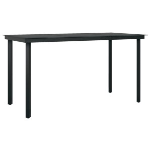 Schwarzer vidaXL Garten-Esstisch aus Stahl und Glas, 140x70x74 cm.