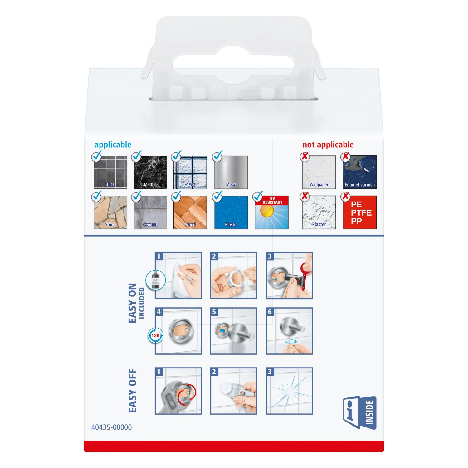 Verpackung des Tesa Doppelhaken Elegaant Chrom Handtuchhalters mit Montagehinweisen.