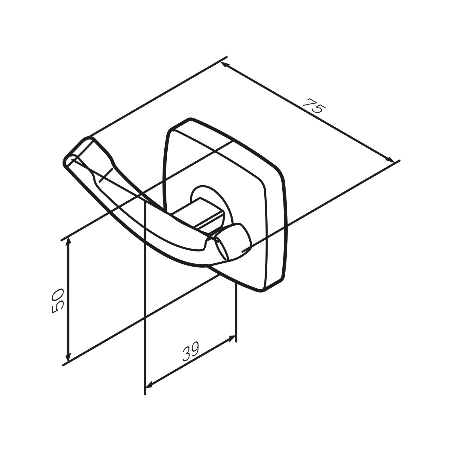 Technische Zeichnung: AM.PM Handtuchhaken Gem Chrom mit Maßangaben für Bad-Sicherheit.