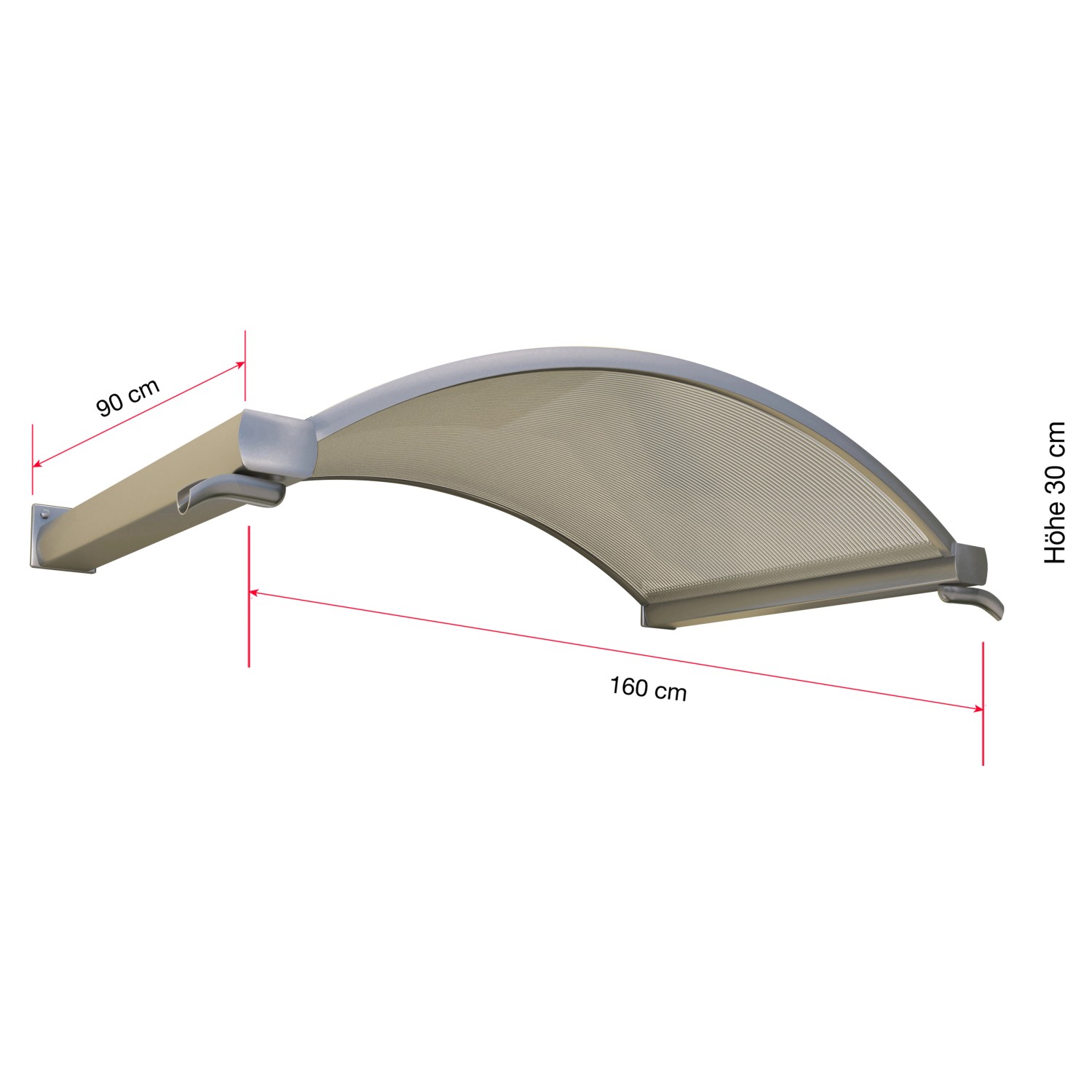 Gutta Rundbogenvordach NO 160, klare Polycarbonat-Platte, Edelstahloptik, 160x90x30 cm.