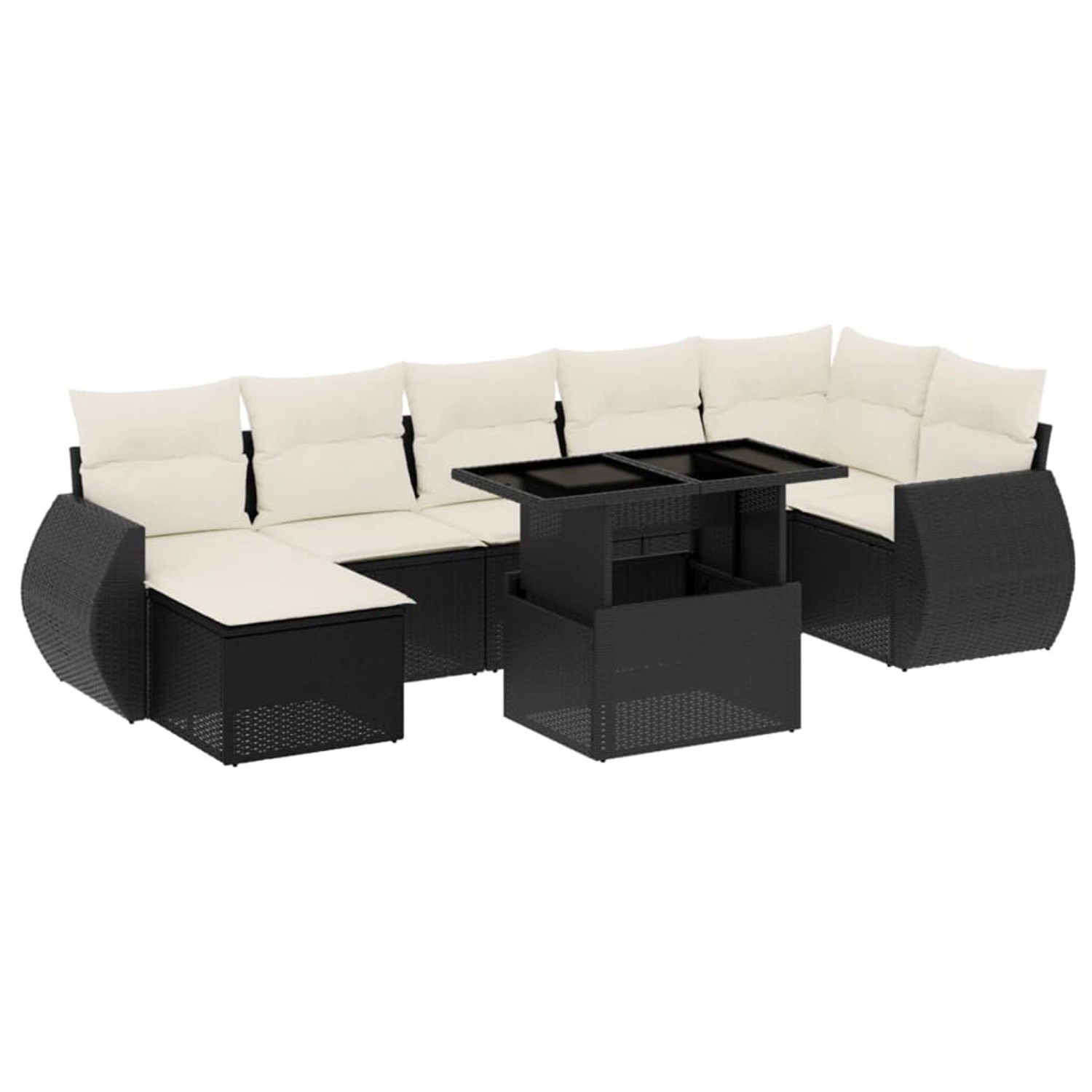 vidaXL 8-Tlg Garten-Sofagarnitur mit Kissen Schwarz Poly Rattan 3268686