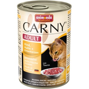 Animonda Carny Adult Katzenfutter mit Rind, Huhn und Entenherzen, 400g Dose.