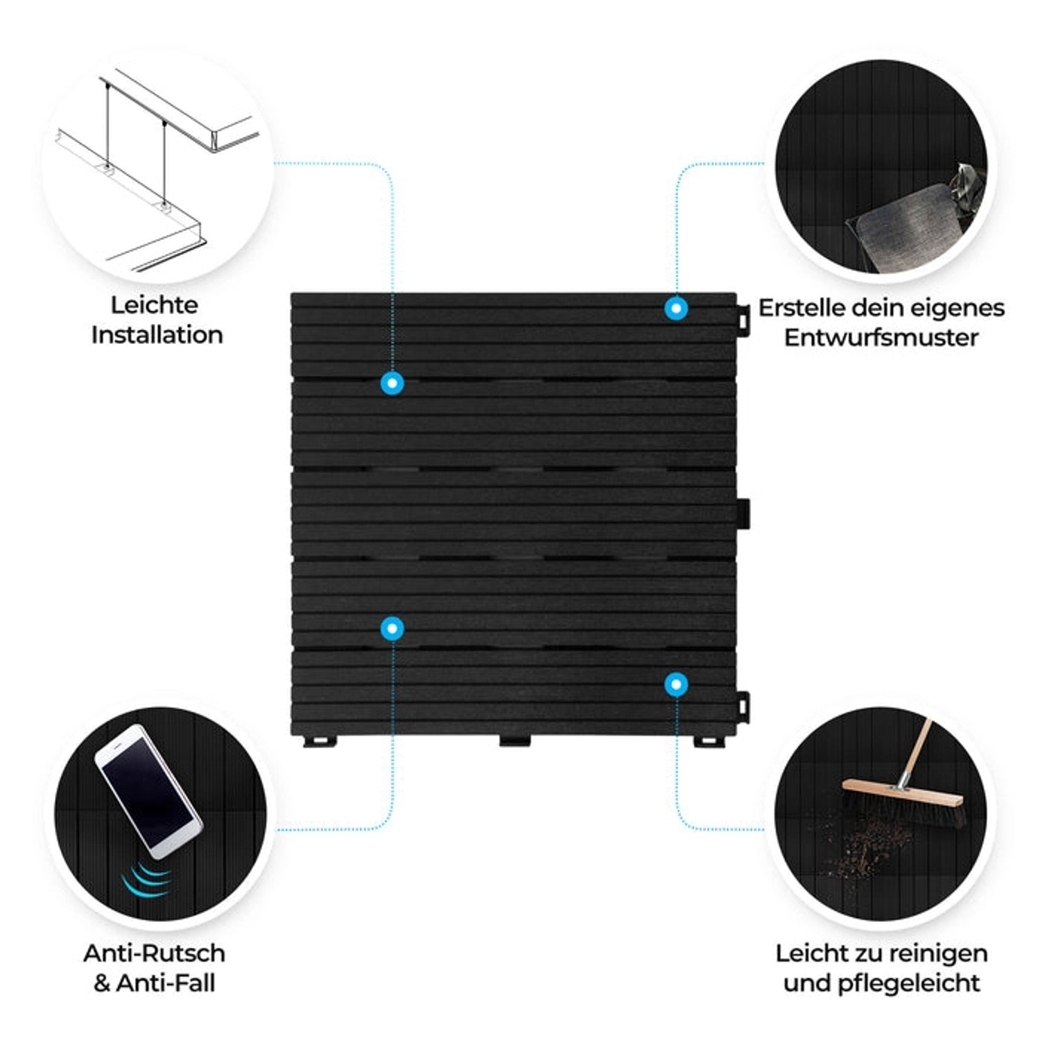 Graue KARAT Terrassenfliesen Claire, 30x30 cm, 11er-Set (1 m²), wetterfest und einfach zu verlegen.