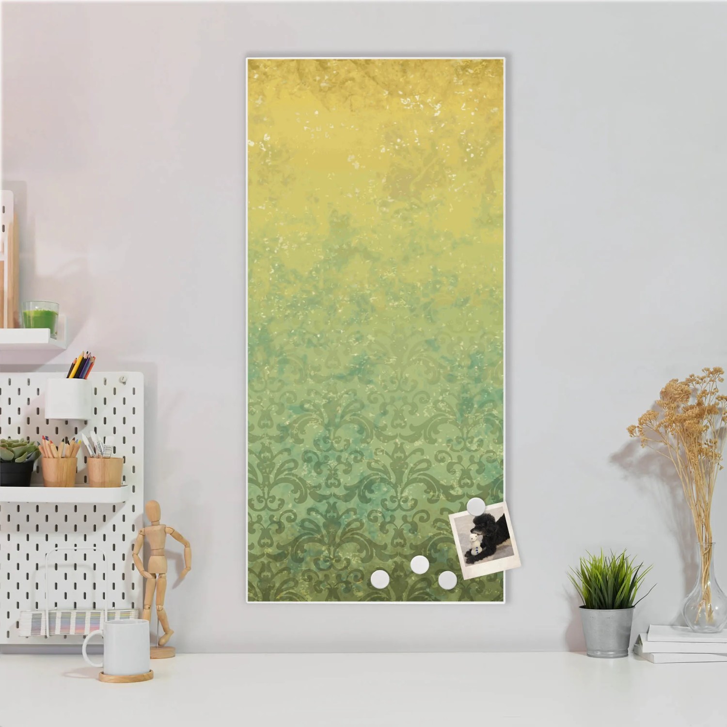 Banjado® Magnettafel 30x75 Cm - Magnetwand Mit Motiv Gummistiefel, Inkl. 4 Magneten & Montageset