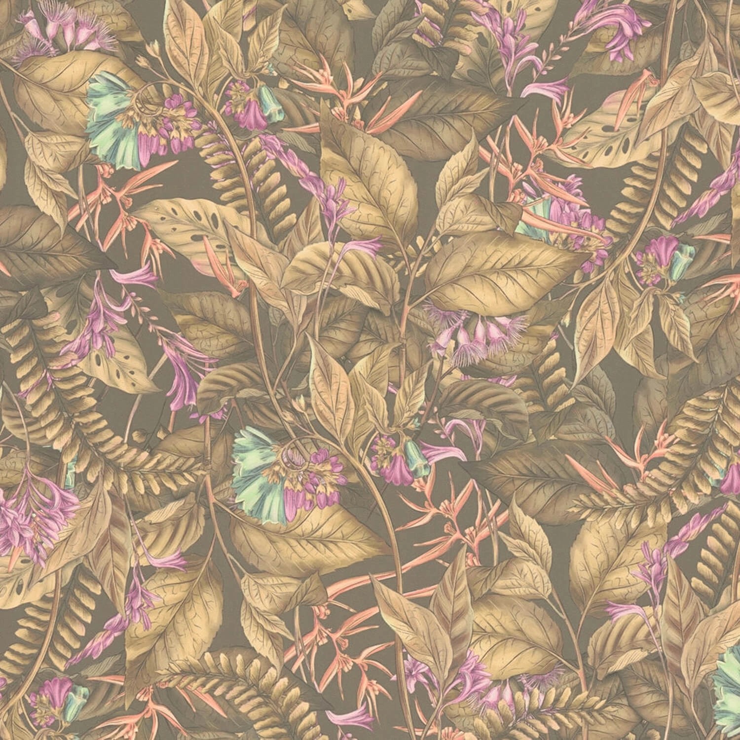 PROFHOME 394253-GU Blumen Tapete Dschungel Matt Braun Beige Lila 0,53 m x 1 günstig online kaufen