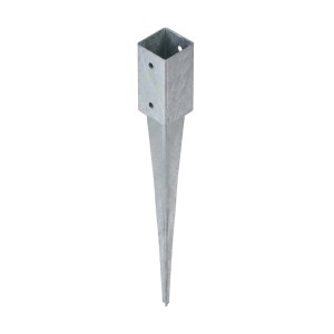HOLLMAX Einschlaghülse 71mm, silber, verzinkter Stahl für Vierkantpfosten. Robuster Pfostenträger zum Einschlagen.