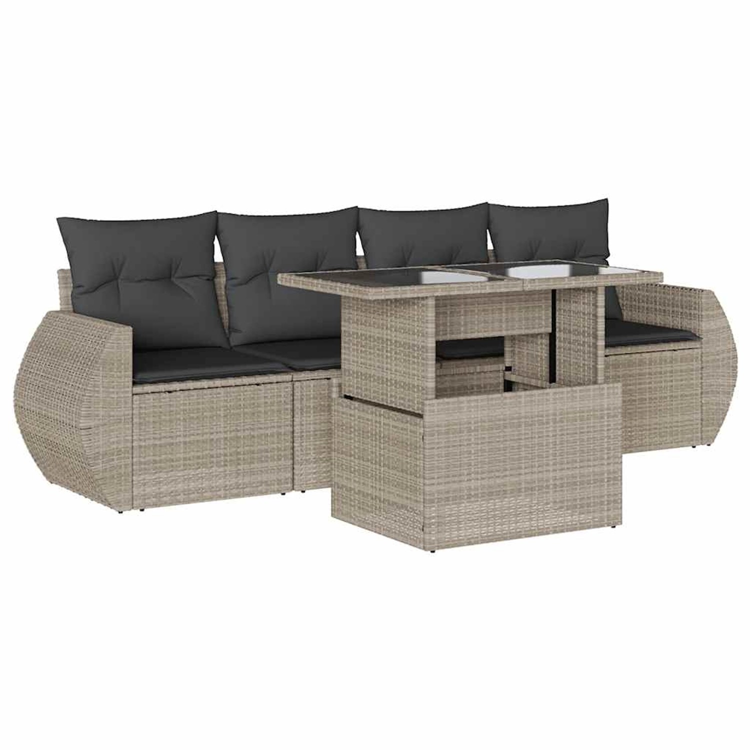 vidaXL 5-Tlg Garten-Sofagarnitur mit Kissen Hellgrau Poly Rattan 3268362 günstig online kaufen