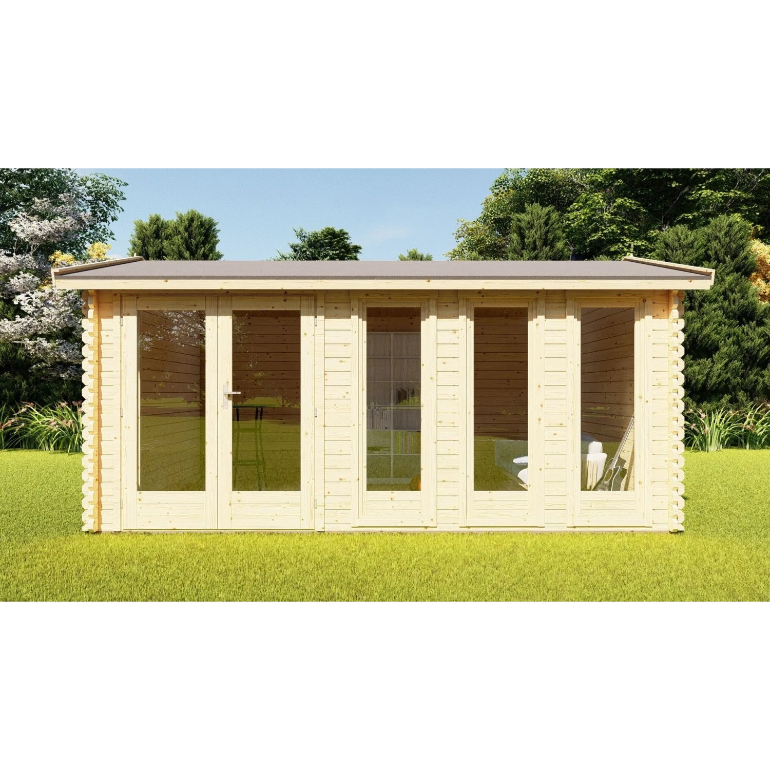 Finn Art Blockhaus 40mm Holz Gartenhaus 4,8x3 m York 14 mit Doppeltür und 28mm Fußboden