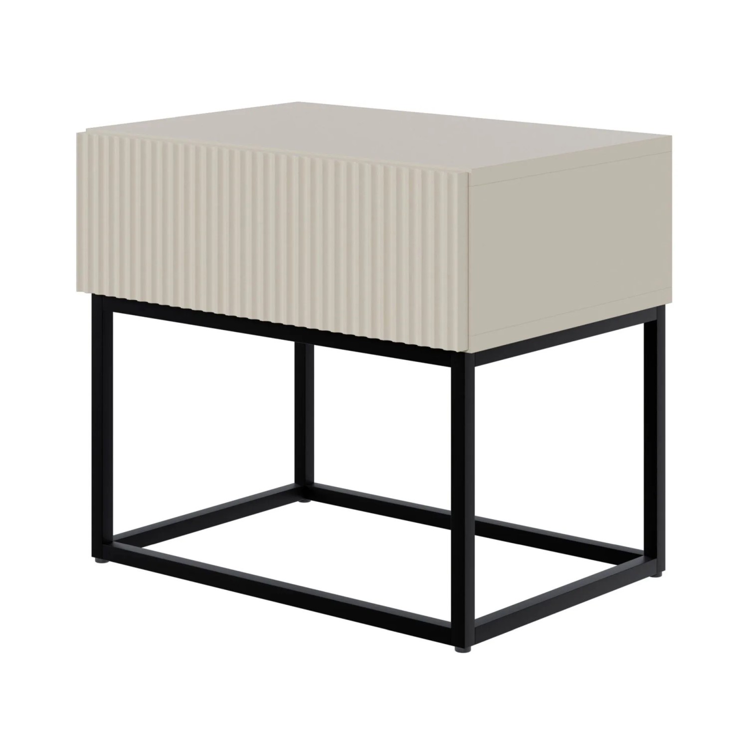 Selsey Nachttisch Veldio Rillenfront Schwarzes Gestell Greige 50 cm