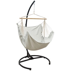 AMANKA XL Hängesessel mit Gestell, 155x125 cm, seidengrau. Bequeme Hängematte für Garten und Terrasse.