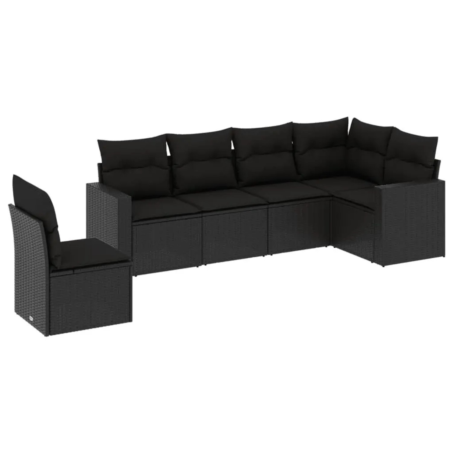 vidaXL 6-Tlg Garten-Sofagarnitur mit Kissen Schwarz Poly Rattan 3251362