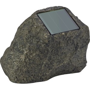 Schwarze LED Solar Dekoleuchte in Steinoptik für den Garten.